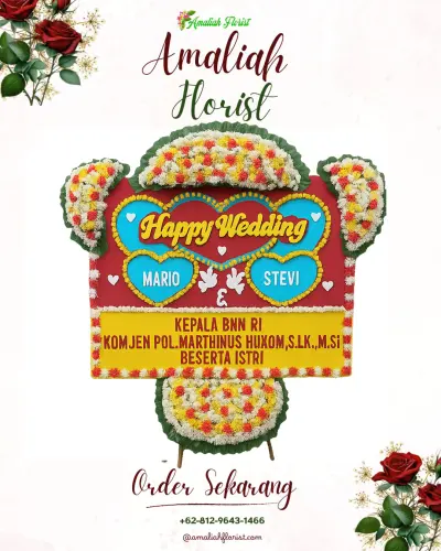 Karangan Papan Bunga Pernikahan di Soasio